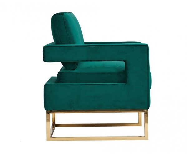 34" Green And Gold Velvet Arm Chair - Image 3