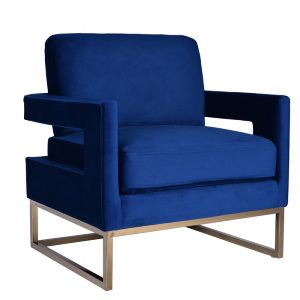 34" Blue And Gold Velvet Arm Chair