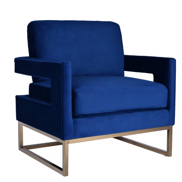 34" Blue And Gold Velvet Arm Chair