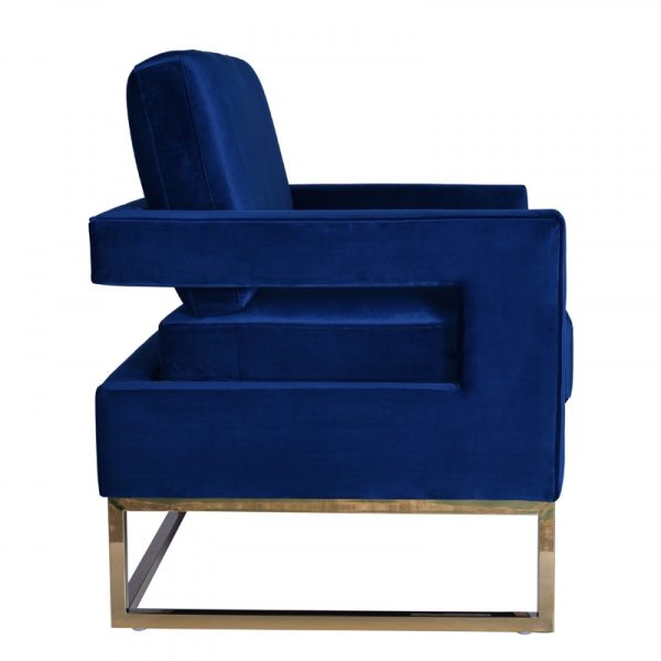 34" Blue And Gold Velvet Arm Chair - Image 2