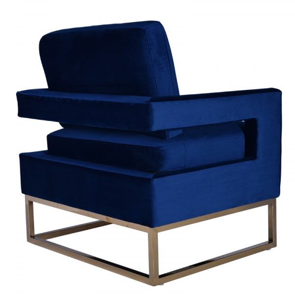 34" Blue And Gold Velvet Arm Chair - Image 3