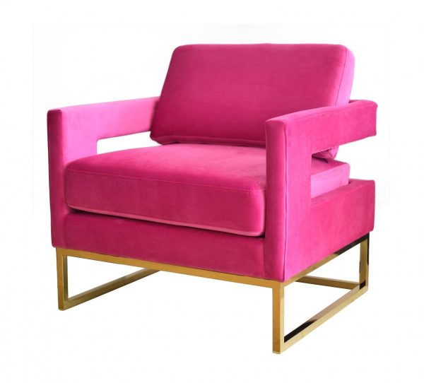 34" Pink And Gold Velvet Arm Chair