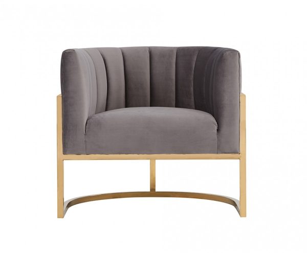 31" Gray And Gold Velvet Barrel Chair - Image 2