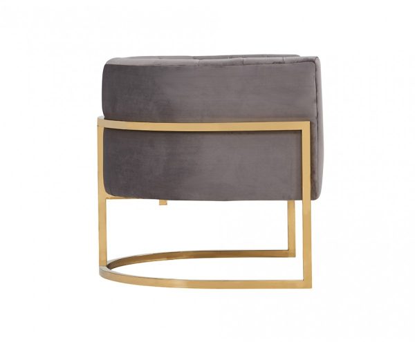 31" Gray And Gold Velvet Barrel Chair - Image 3
