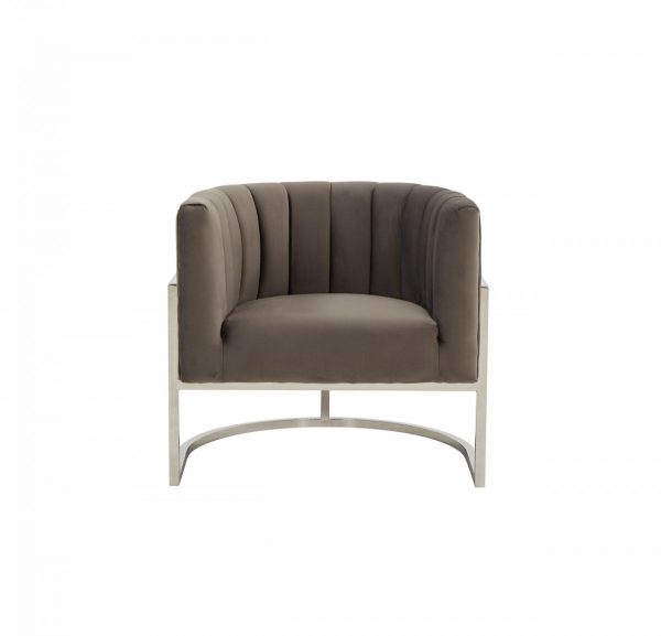 31" Gray And Silver Velvet Barrel Chair - Image 2