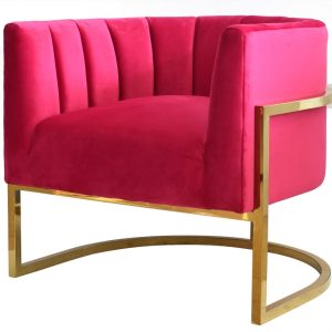 31" Pink And Gold Velvet Barrel Chair