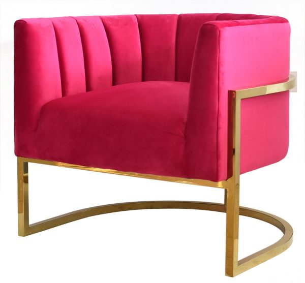 31" Pink And Gold Velvet Barrel Chair