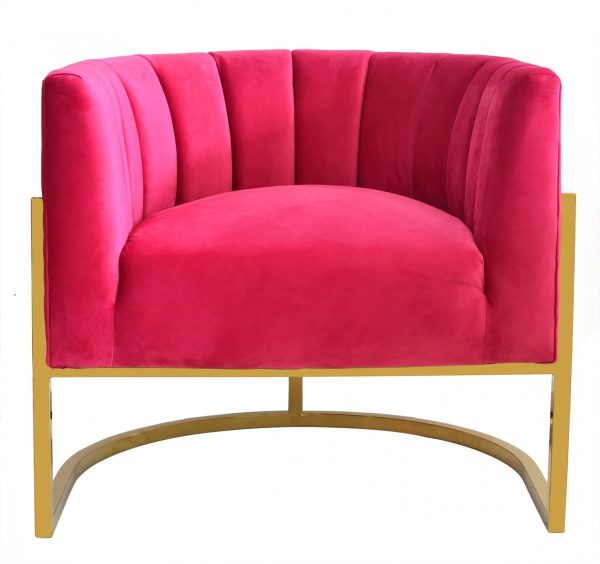 31" Pink And Gold Velvet Barrel Chair - Image 3