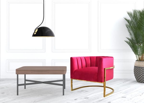 31" Pink And Gold Velvet Barrel Chair - Image 2