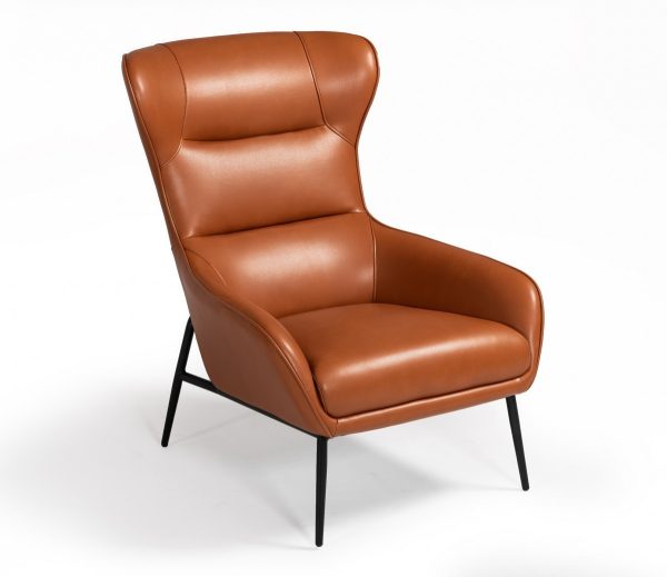 26" Orange And Black Faux Leather Wingback Chair - Image 3