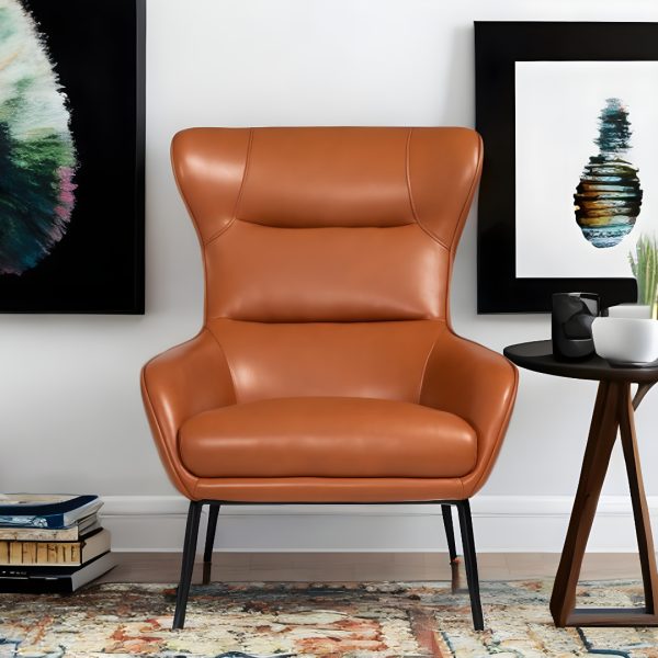 26" Orange And Black Faux Leather Wingback Chair - Image 2