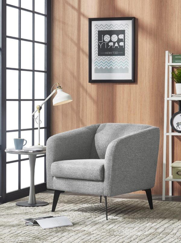 30" Light Gray And Black Upholstered Arm Chair