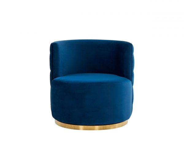 30" Blue And Gold Velvet Barrel Chair - Image 2