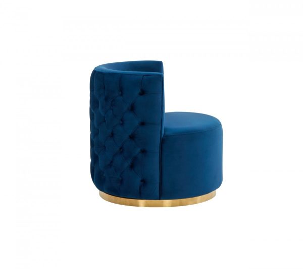 30" Blue And Gold Velvet Barrel Chair - Image 3