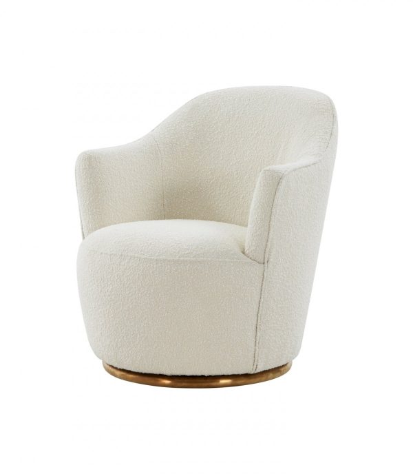 29" White And Gold Upholstered Swivel Barrel Chair - Image 2