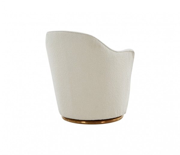 29" White And Gold Upholstered Swivel Barrel Chair - Image 3