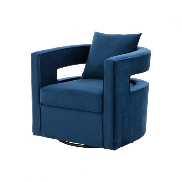 29" Blue And Black Velvet Swivel Arm Chair