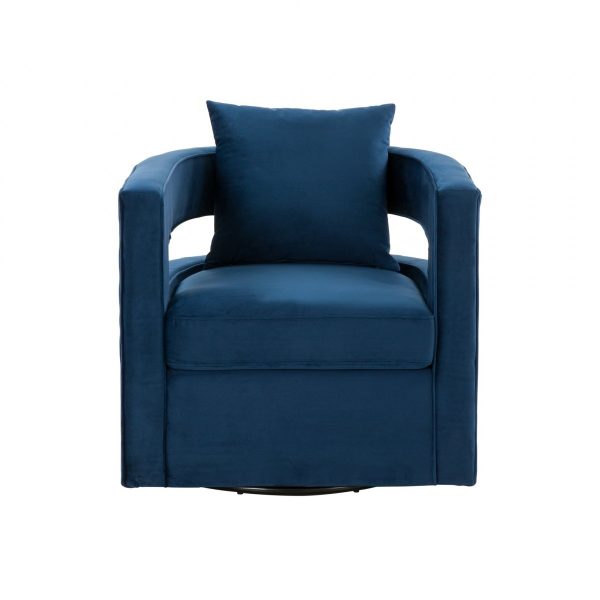 29" Blue And Black Velvet Swivel Arm Chair - Image 2