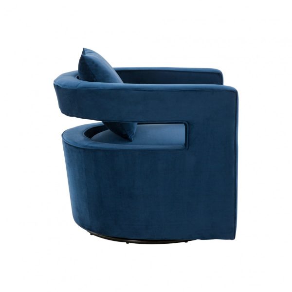 29" Blue And Black Velvet Swivel Arm Chair - Image 3