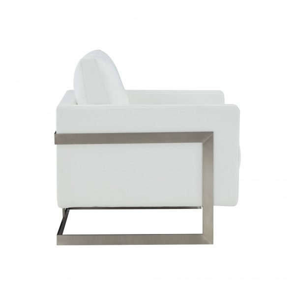 34" White And Silver Faux Leather Arm Chair - Image 3
