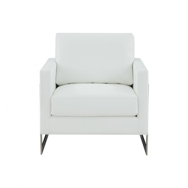 34" White And Silver Faux Leather Arm Chair