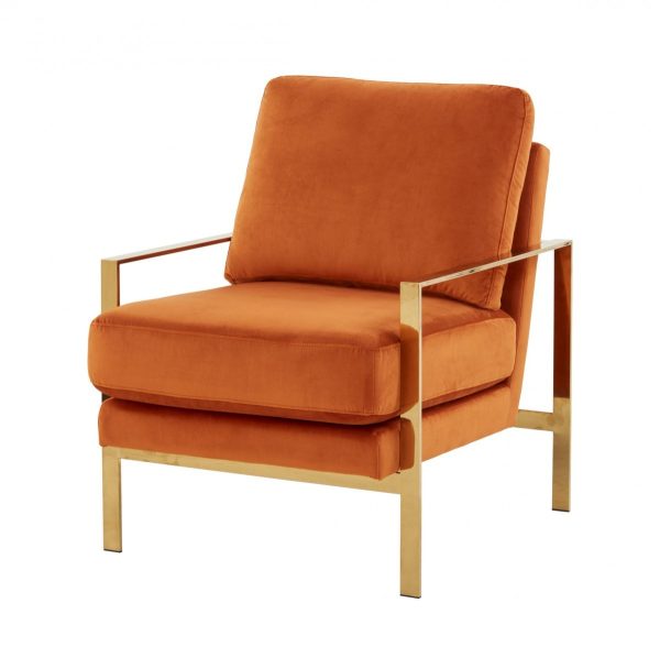 28" Orange And Gold Velvet Arm Chair