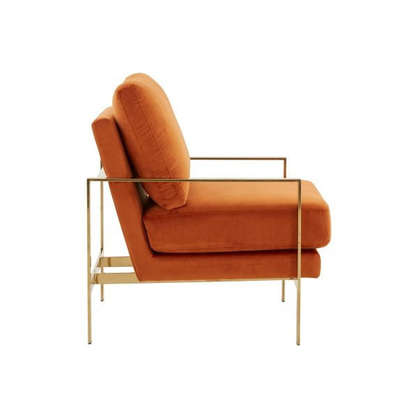 28" Orange And Gold Velvet Arm Chair - Image 2