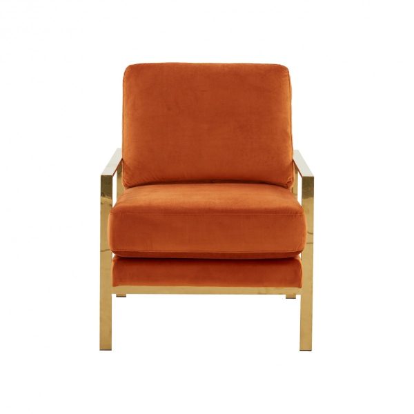 28" Orange And Gold Velvet Arm Chair - Image 3
