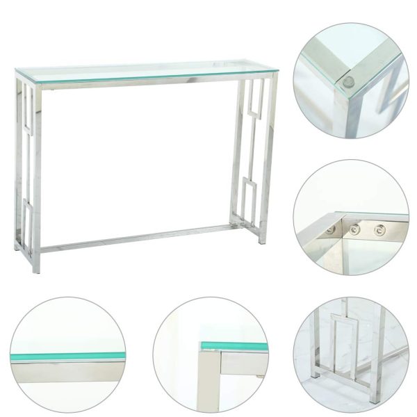 42" Clear and Silver Glass and Steel Frame Console Table - Image 3