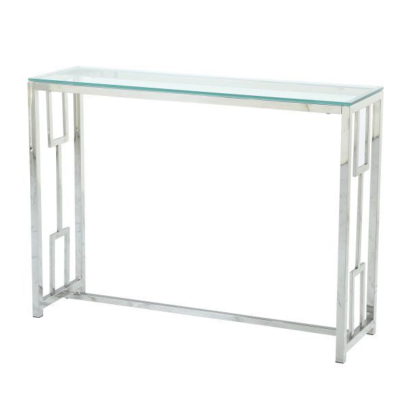 42" Clear and Silver Glass and Steel Frame Console Table - Image 2