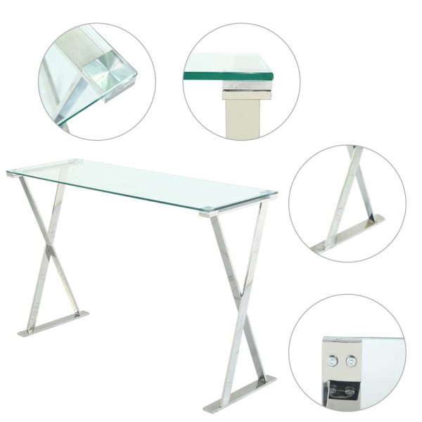 42" Clear and Silver Glass and Steel Cross Leg Console Table - Image 3