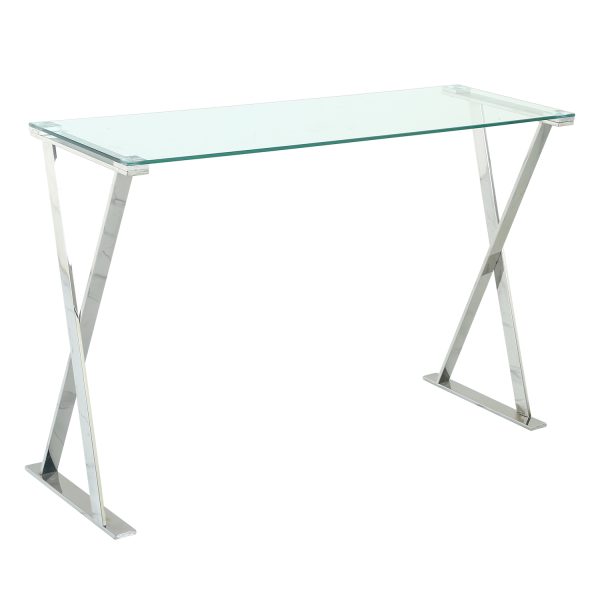 42" Clear and Silver Glass and Steel Cross Leg Console Table - Image 2
