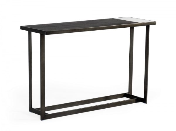 Asymmetrical 47" Antiqued Bronze Grey And Ceramic Console Table