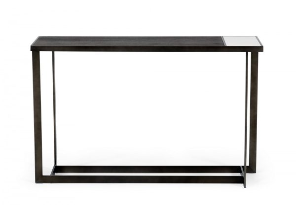 Asymmetrical 47" Antiqued Bronze Grey And Ceramic Console Table - Image 2