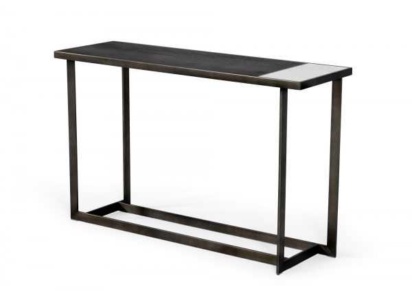 Asymmetrical 47" Antiqued Bronze Grey And Ceramic Console Table - Image 3