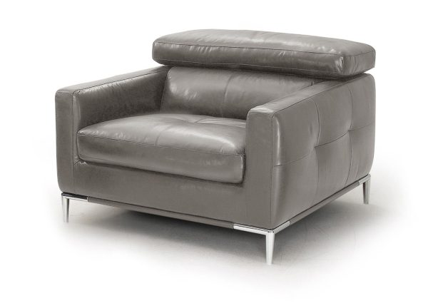 39" Gray And Silver Genuine Leather Tufted Lounge Chair - Image 2