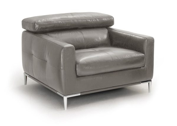 39" Gray And Silver Genuine Leather Tufted Lounge Chair
