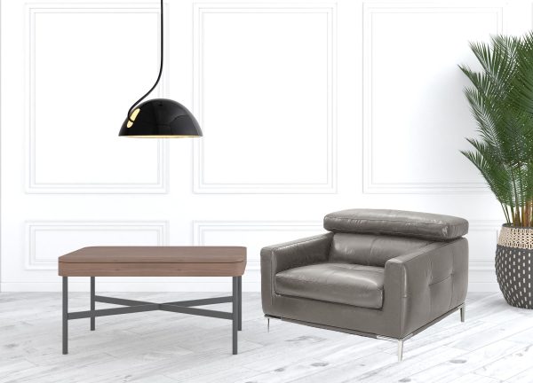 39" Gray And Silver Genuine Leather Tufted Lounge Chair - Image 3
