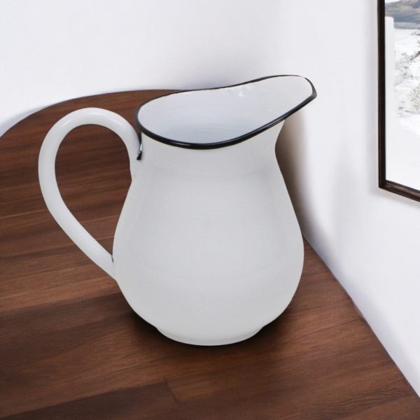 8" White and Black Metal Jug Vase
