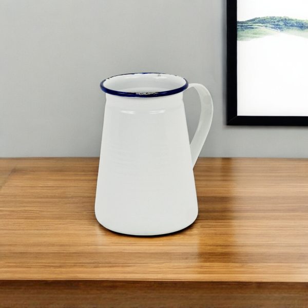 6" White and Blue Metal Jug Vase - Image 2