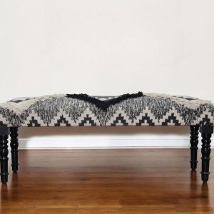 47" Black And White Black Leg Southwest Upholstered Bench