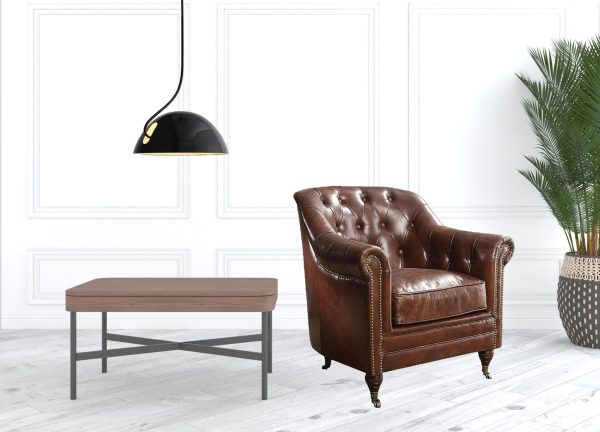 34" Brown Top Grain Leather Tufted Chesterfield Chair - Image 2