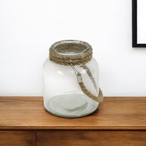 6" Clear and Brown Glass Tabletop Lantern Candle Holder