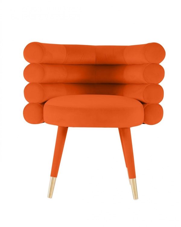 28" Orange Velvet Barrel Chair - Image 2