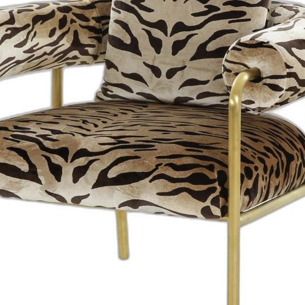 34" Beige And Black And Gold Upholstered Animal Print Barrel Chair - Image 3