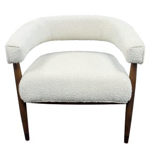 29" Ivory Polyester Blend And Brown Solid Color Arm Chair