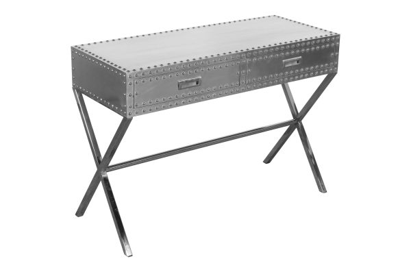 44" Silver Aluminum Cross Leg Console Table With Storage - Image 3