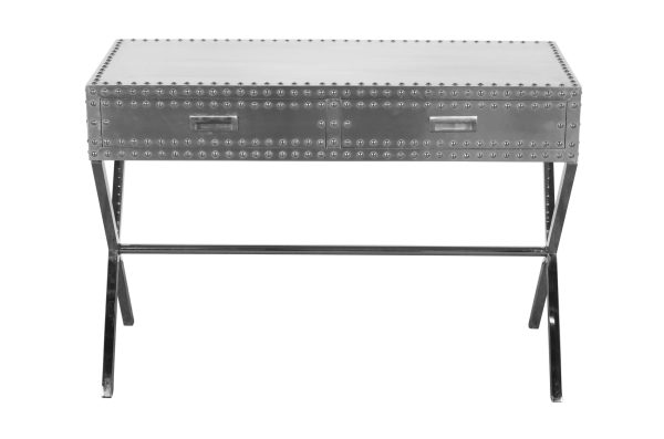 44" Silver Aluminum Cross Leg Console Table With Storage - Image 2
