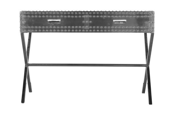 44" Silver Aluminum Cross Leg Console Table With Storage