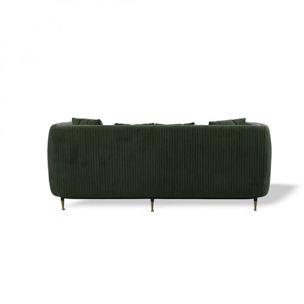 84" Dark Green Velvet Sofa With Black and Gold Legs - Image 3